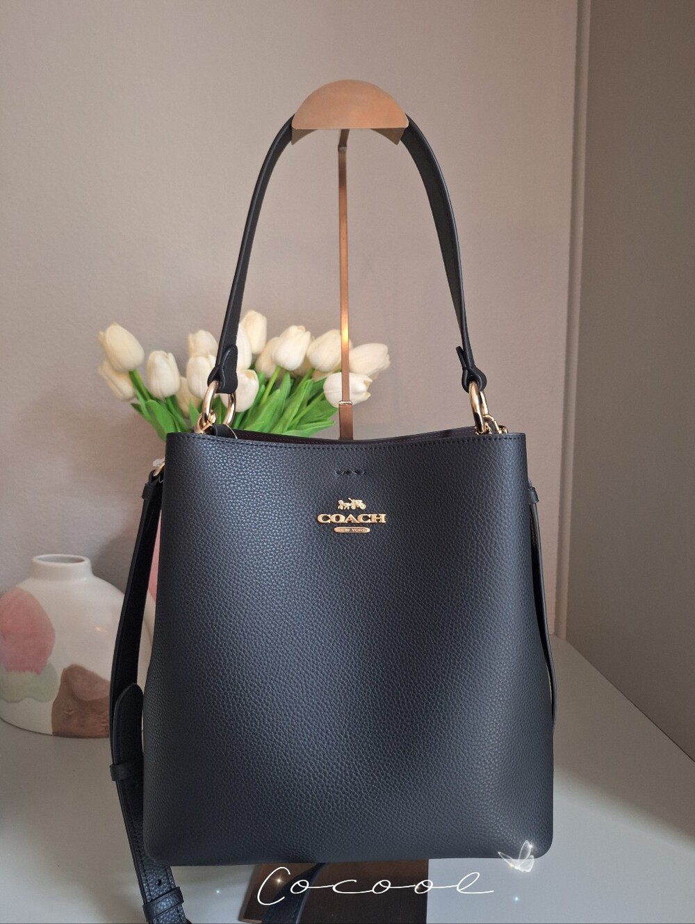 NEW!COACH LARGE TOWN BUCKET BAG(COACH 91122)IM/BLACK-OXBLOOD